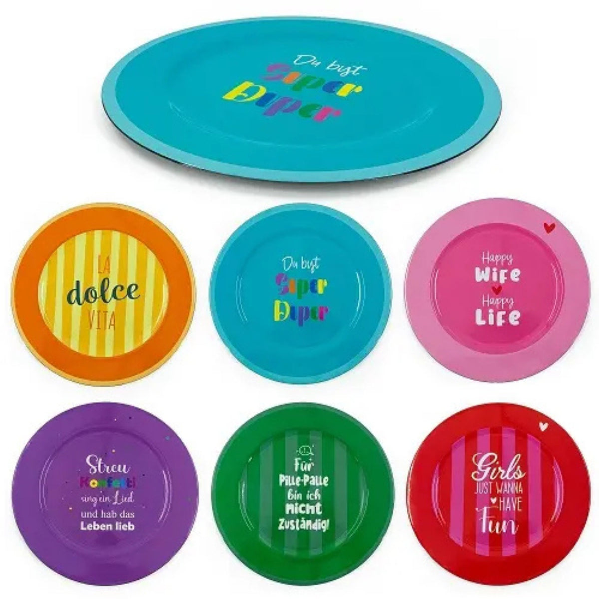 Keramik Untersetzer Buntes Set 6 Designs Happy