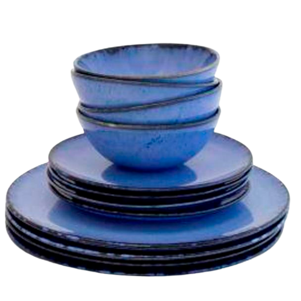 Geschirr Set Blau 12-teilig für 4 Personen – Große, Kleine Teller & Müsli Schalen | Amazonia Kollektion