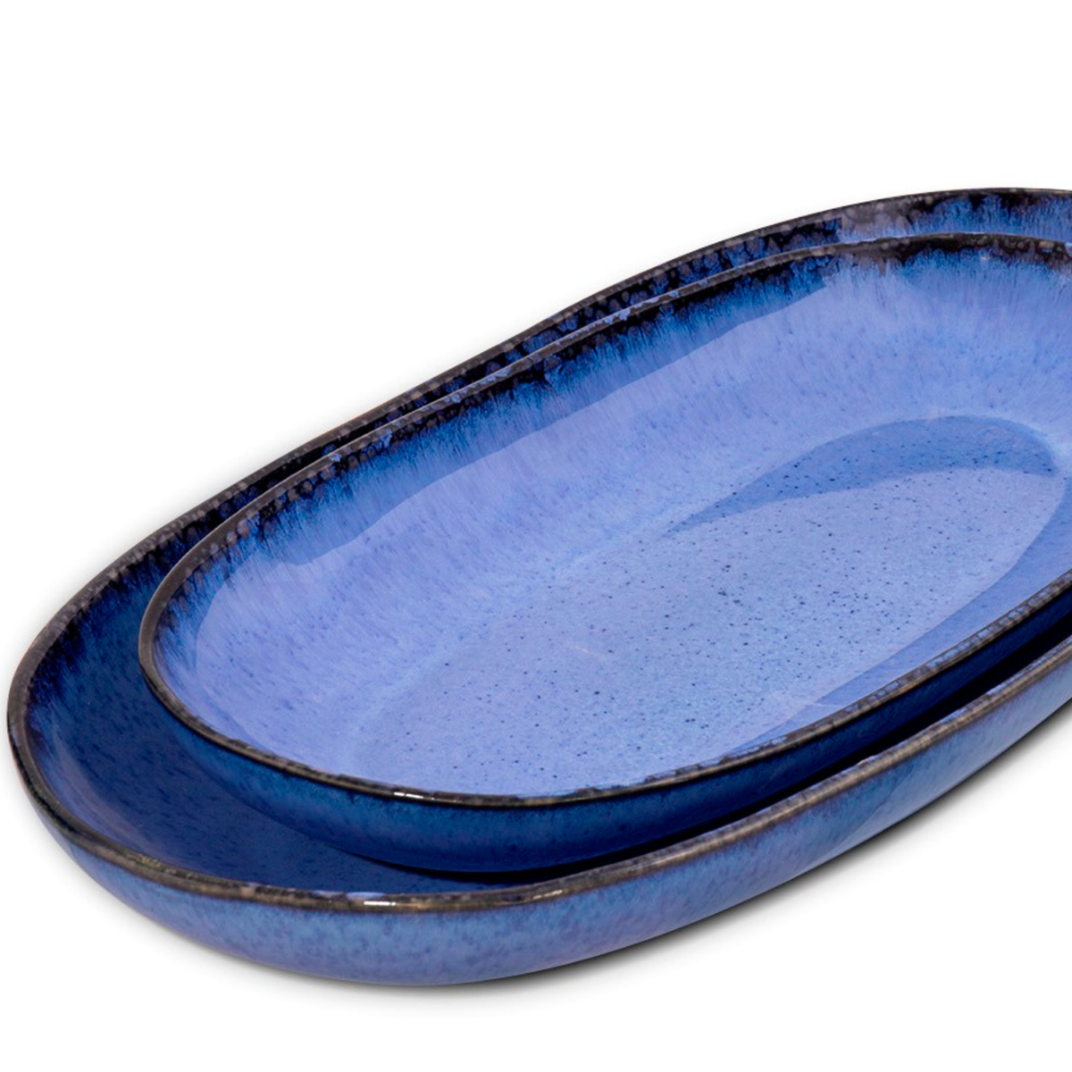 Große Servierplatten Keramik 2er Set blau – handgemachte Teller für Antipasti & Dinner | Amazonia Kollektion