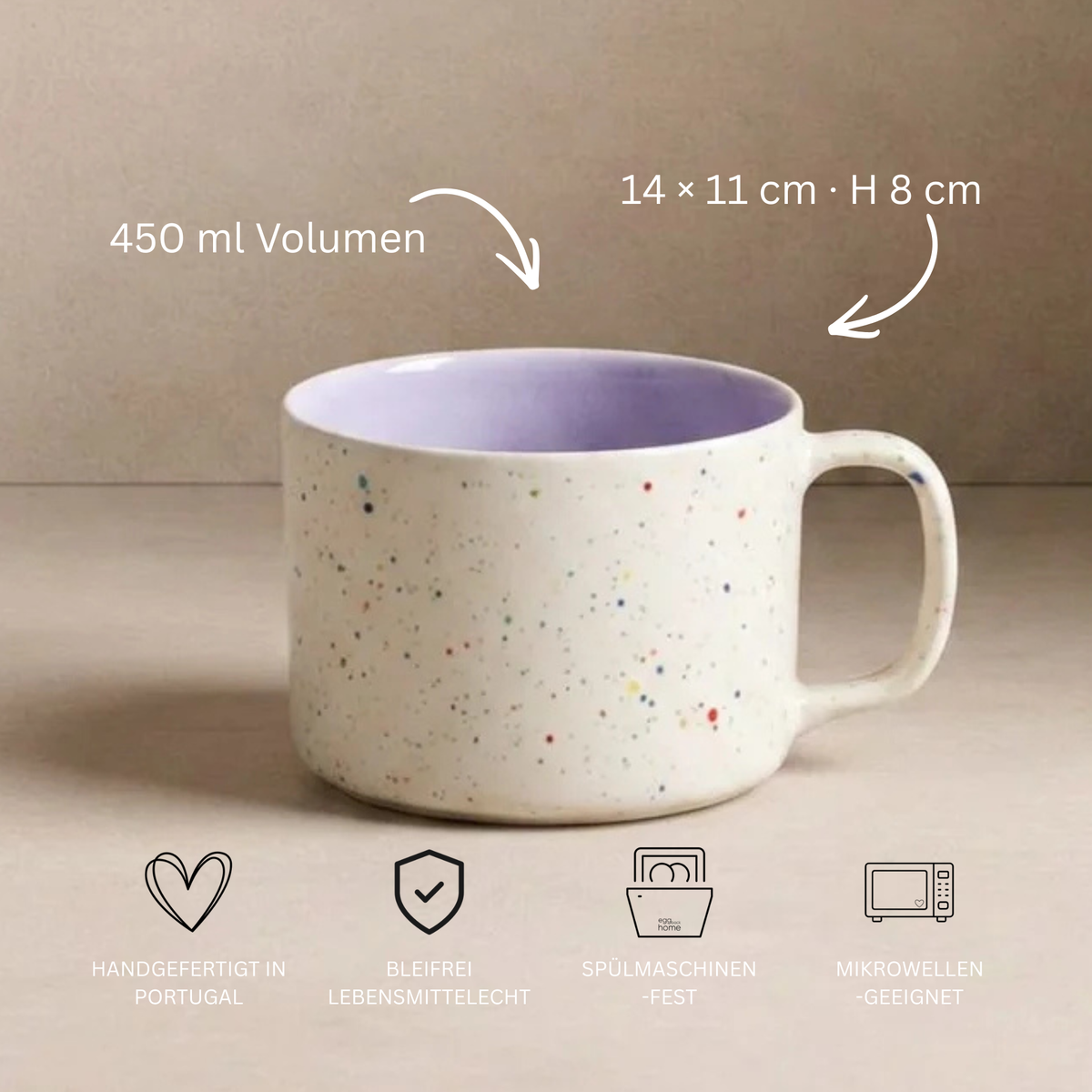 Keramik Tasse Breeze Party Weiß-Lila - 450 ml | Egg Back Home