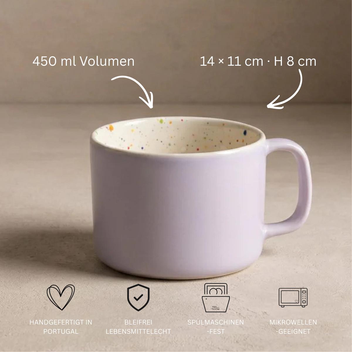 Keramik Tasse Breeze Party Weiß-Rosa – 450 ml | Egg Back Home