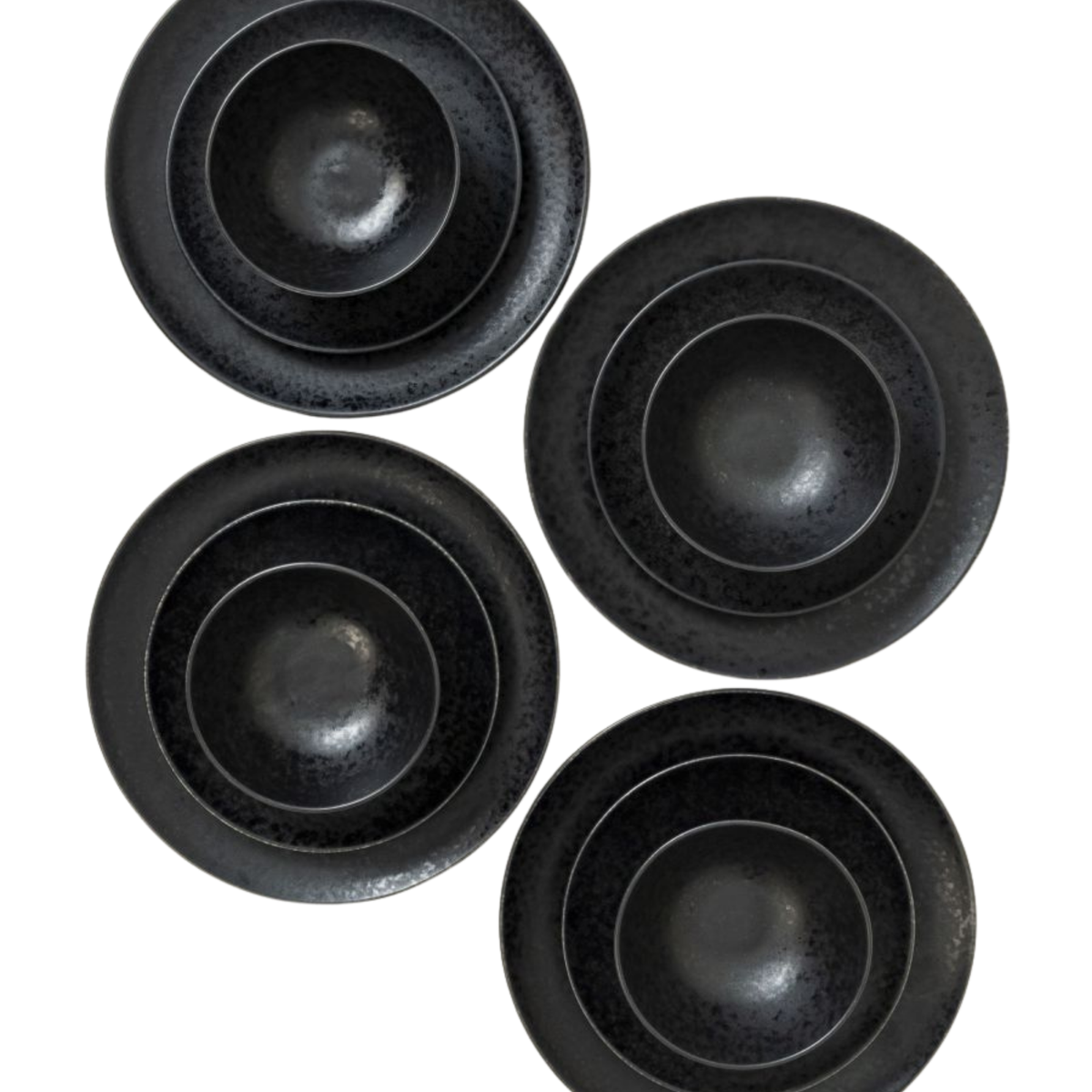 Geschirr Set Schwarz für 4 Personen – 12-teilig | Black Stone Kollektion