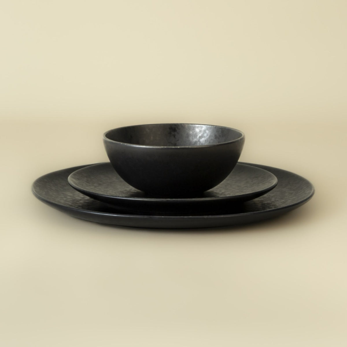 Black Stone Teller & Schalen Set Schwarz I 12 teiliges Set